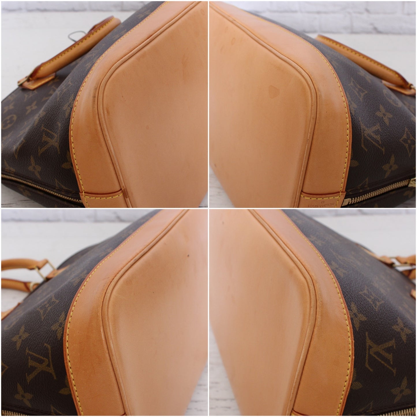 Louis Vuitton Alma MM Monogram Satchel Brown Leather Handbag Tote Purse A5014