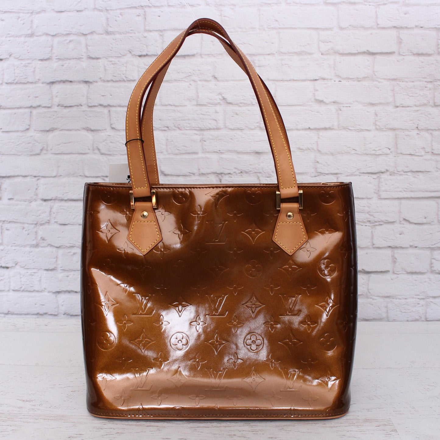 Louis Vuitton Houston Caramel Vernis Satchel Shoulder Handbag Purse Tote A5121