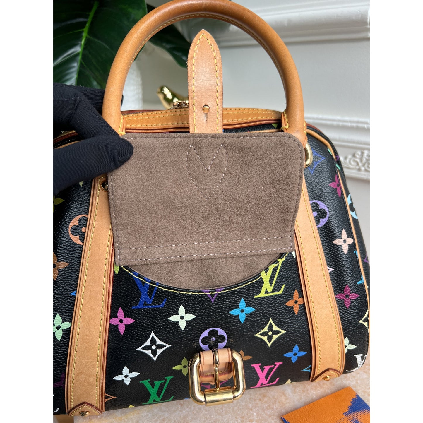 Authentic Louis Vuitton Priscilla Multicolor Black Monogram Tote Bag B0793