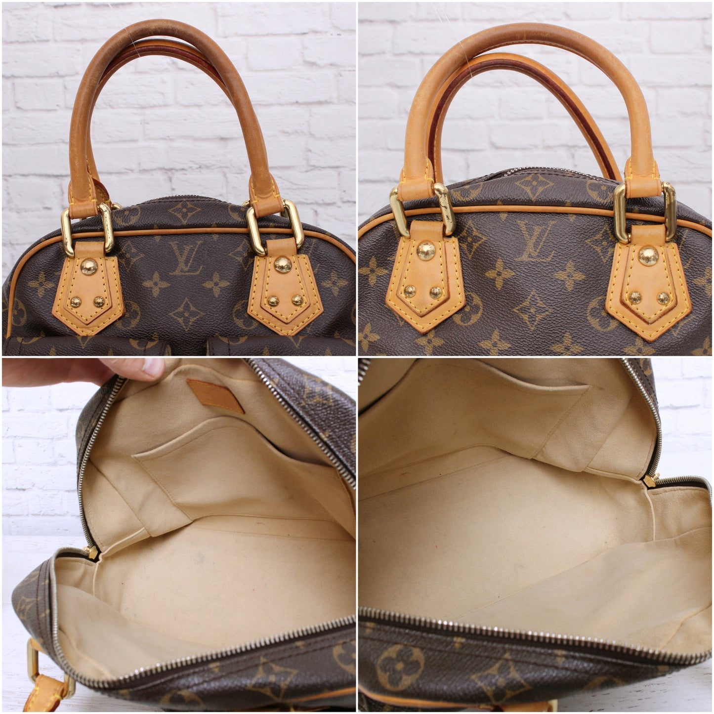 Louis Vuitton Manhattan PM Satchel Monogram Tote Handbag Brown Purse A5104