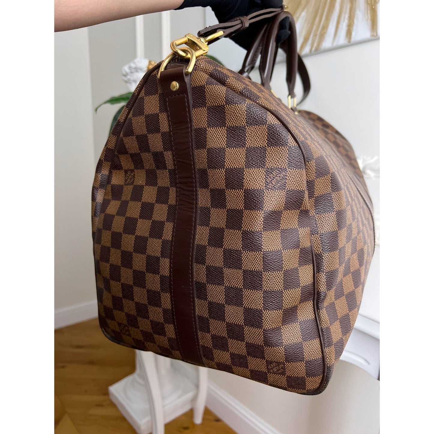 Authentic Louis Vuitton Keepall Bandouliere 55 Damier Ebene Travel Bag