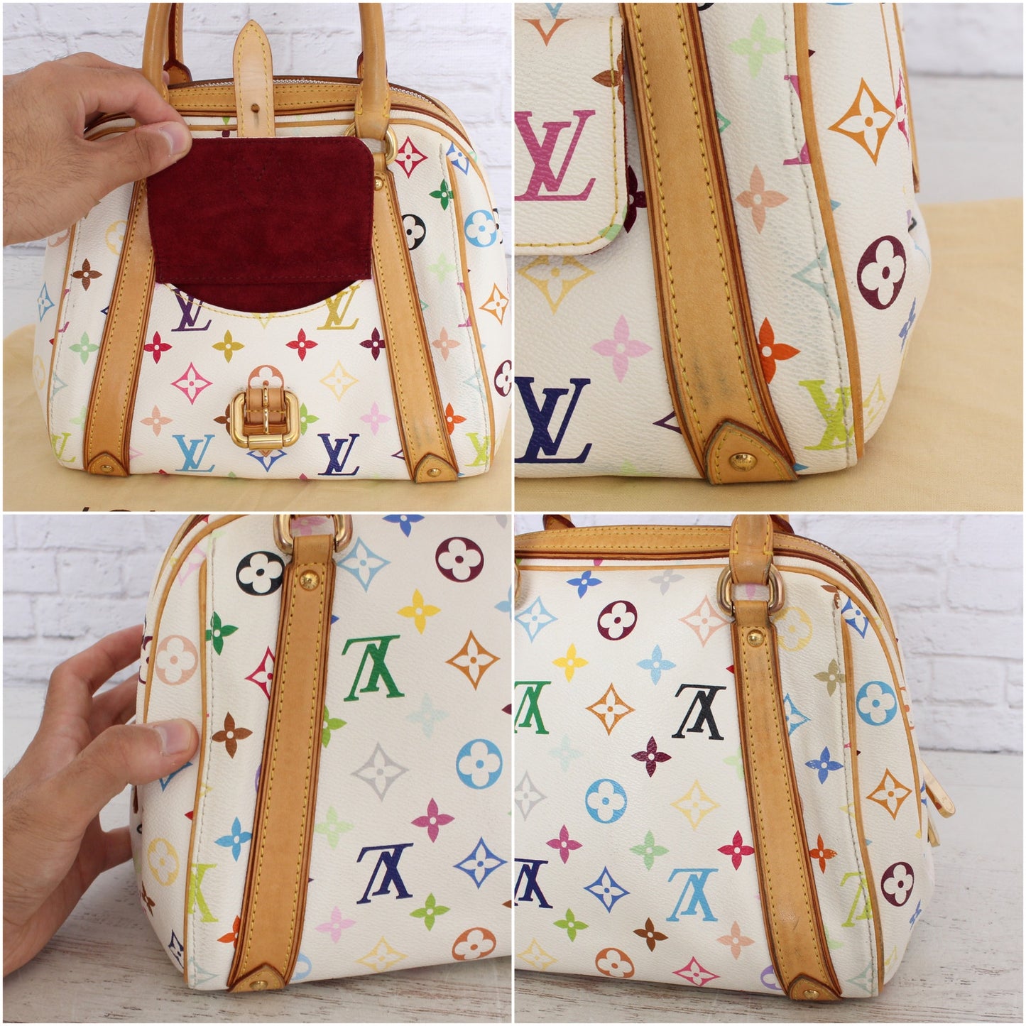 Louis Vuitton Priscilla White Multicolor Satchel Bag Tote Leather Purse