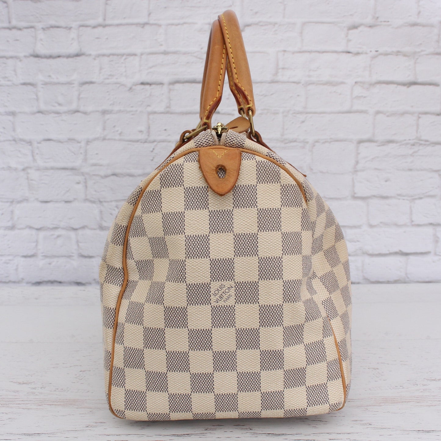 Louis Vuitton Speedy 30 Damier Azur Satchel White Tote Boston Leather