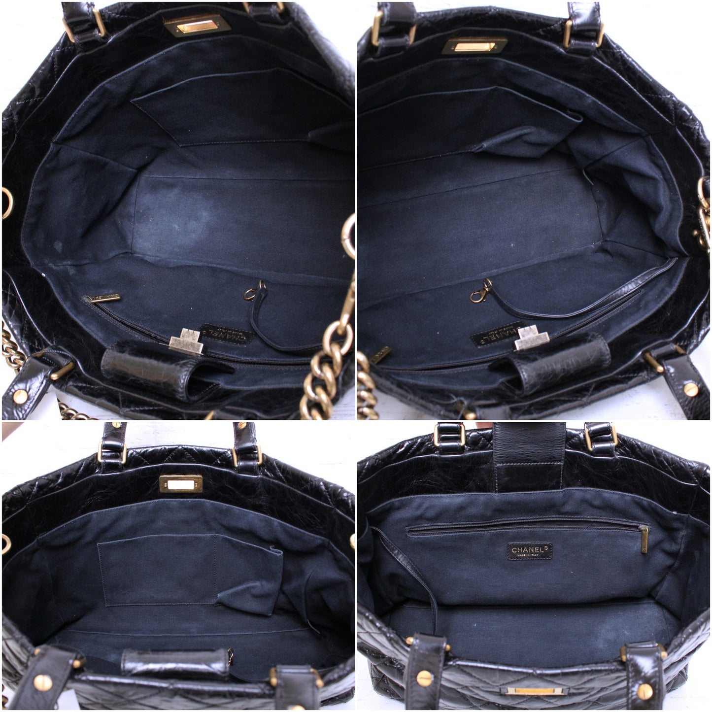 Chanel 2 Way Tote Black Glazed Calfskin Leather Shoulder Handbag Purse A4825