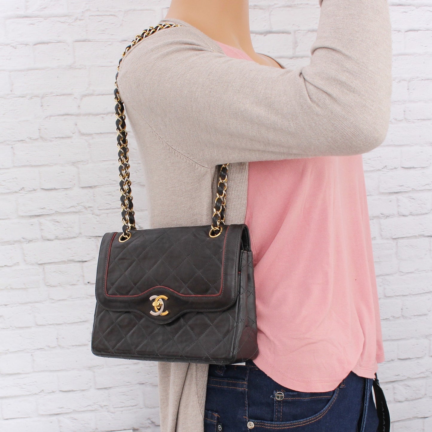 Chanel Paris Limited Two Tone Double Flap Black Lambskin Shoulder Crossbody