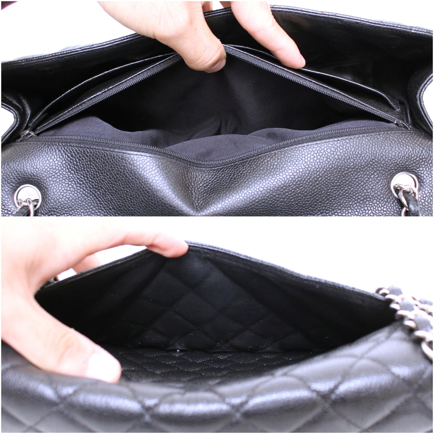 Chanel Jumbo Classic Single Flap Black Caviar Leather Shoulder Crossbody A4760