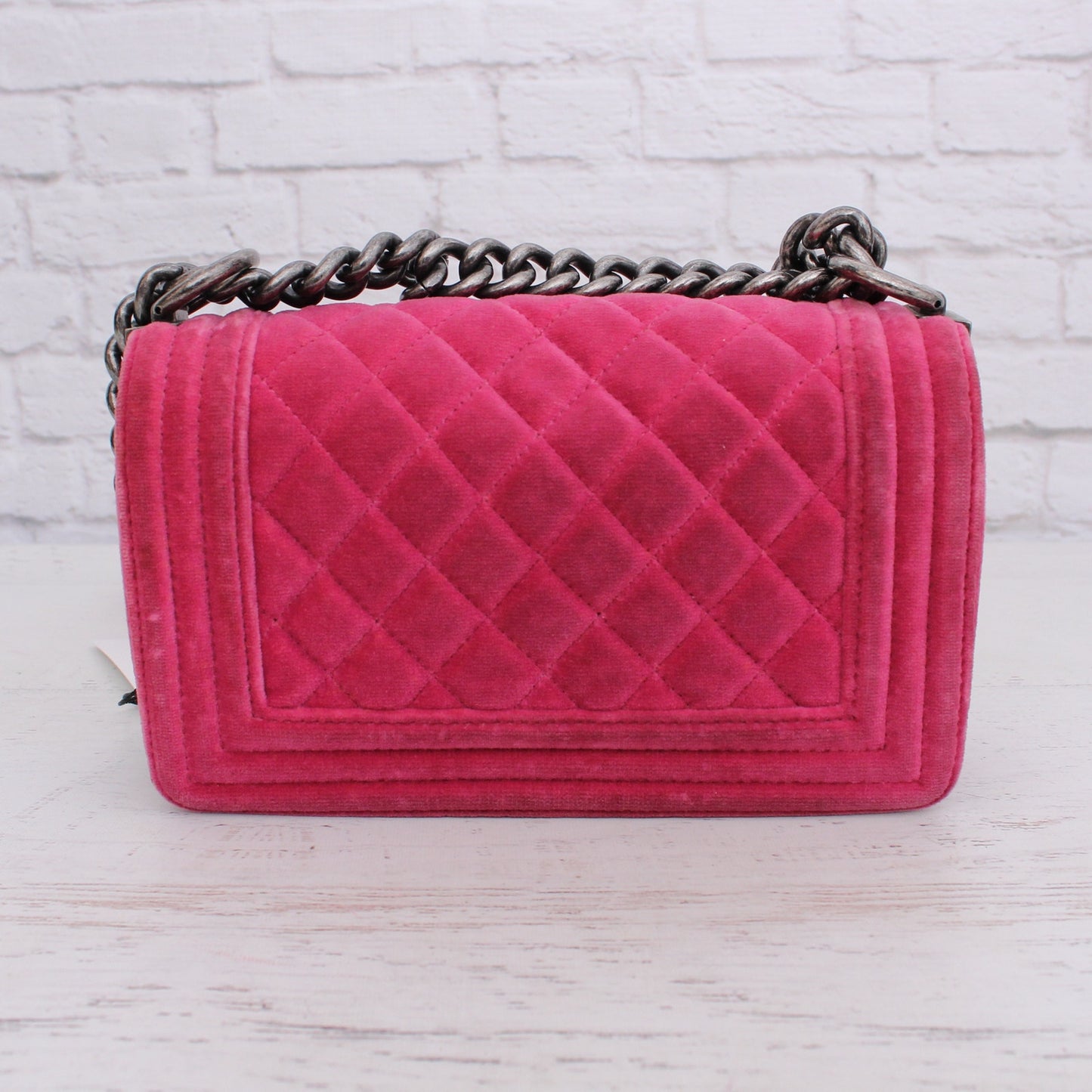 Chanel Boy Bag Pink Velour Crossbody and Shoulder Bag Purse Handbag A5365