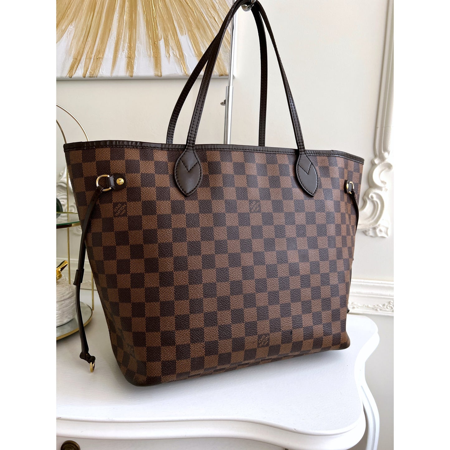 Louis Vuitton Neverfull MM Damier Ebene Leather Tote Shoulder LV Brown