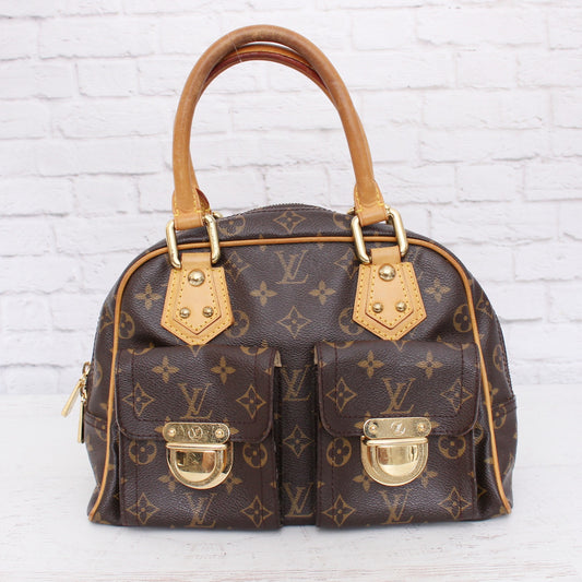 Louis Vuitton Manhattan PM Satchel Monogram Tote Handbag Brown Purse A5104