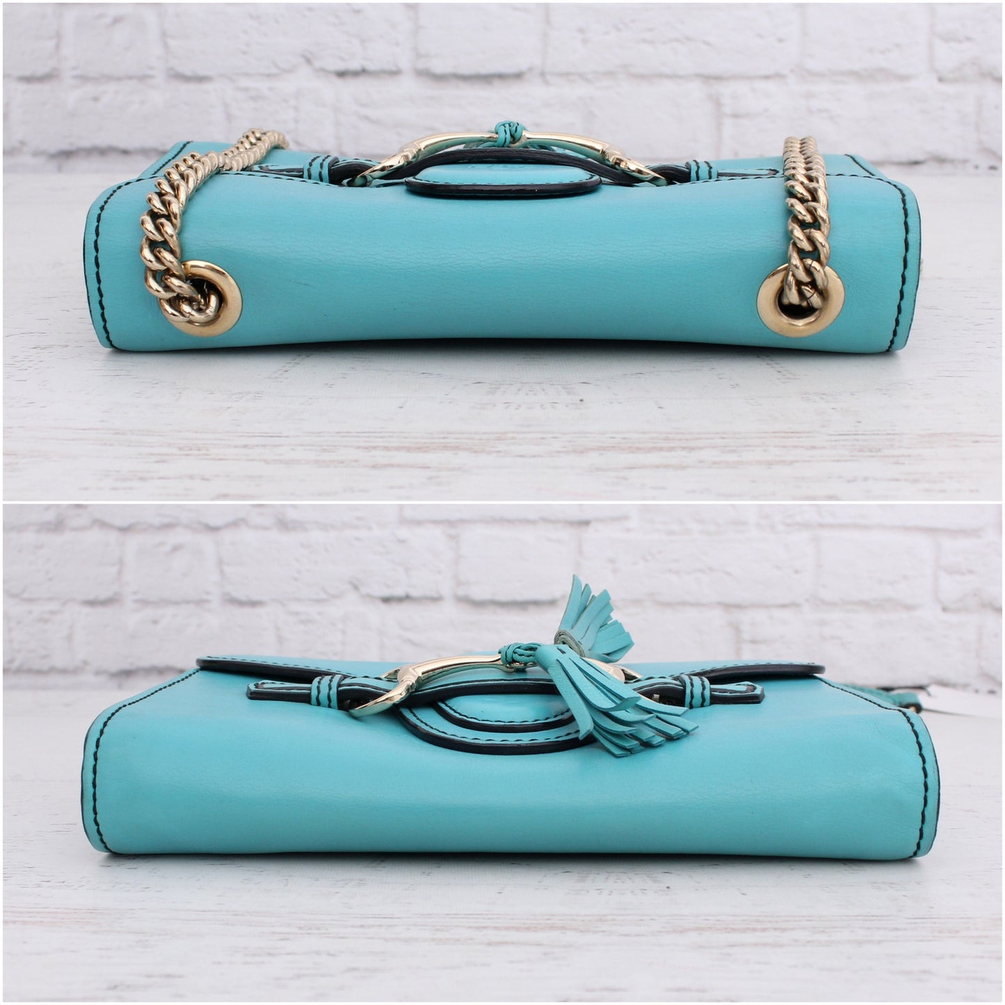 Gucci Emily Turquoise Calfskin Leather Crossbody and Shoulder Purse A4979