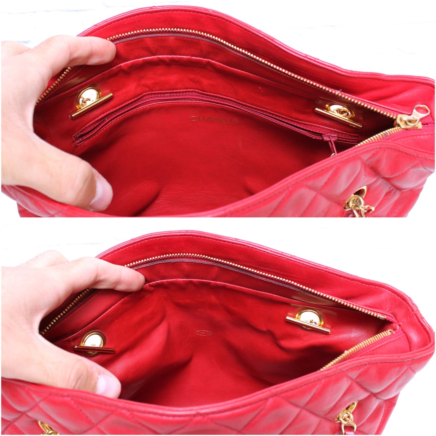 Chanel Chain Tote Red Lambskin Leather Shoulder Bag Handbag Purse A4604