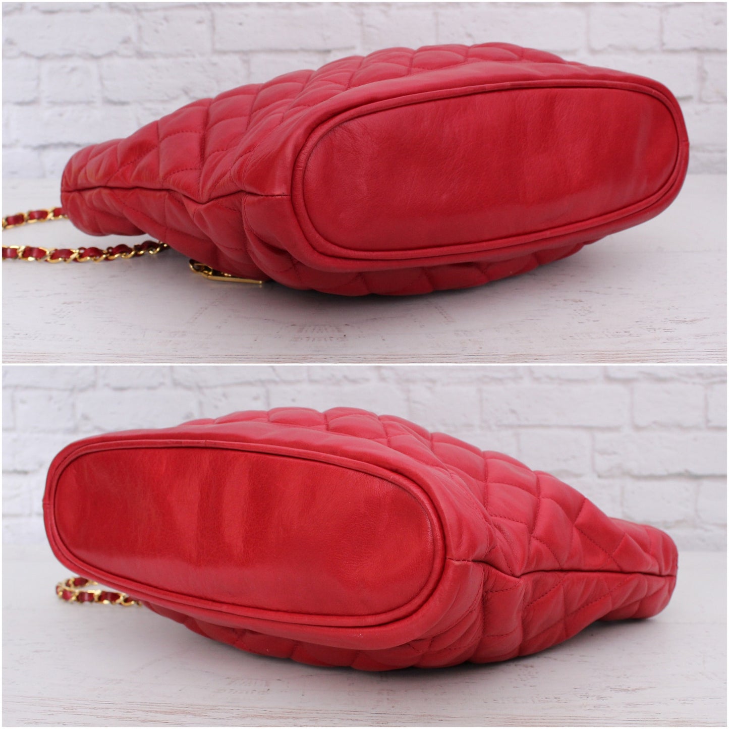 Chanel Chain Tote Red Lambskin Leather Shoulder Bag Handbag Purse A4604