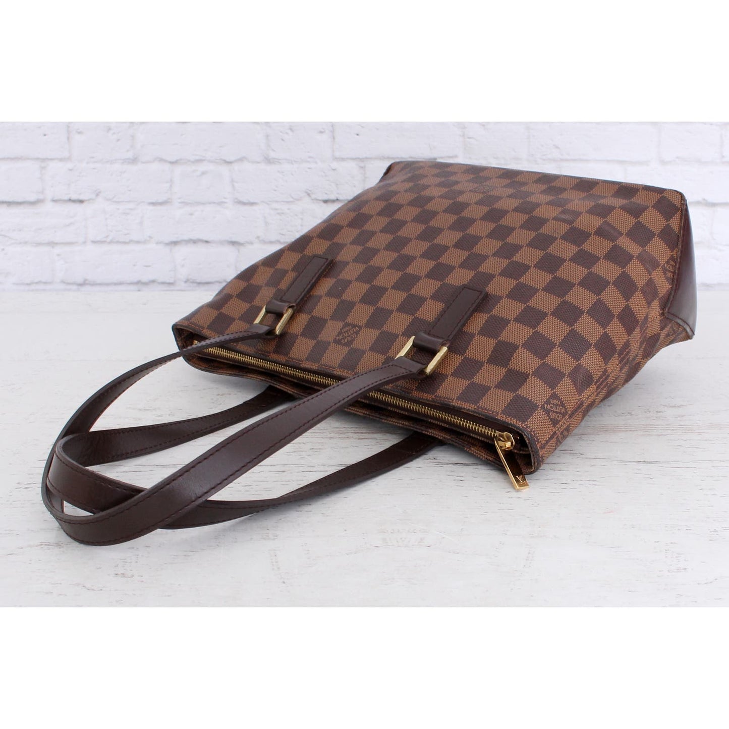 Louis Vuitton Cabas Piano Damier Ebene Tote Shoulder Bag Purse Brown