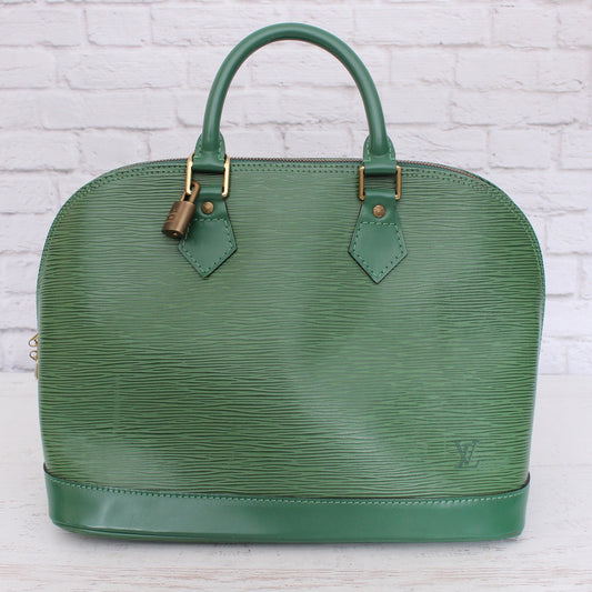 Louis Vuitton Alma MM Green Epi Satchel Leather Handbag Bag Tote Purse A5064