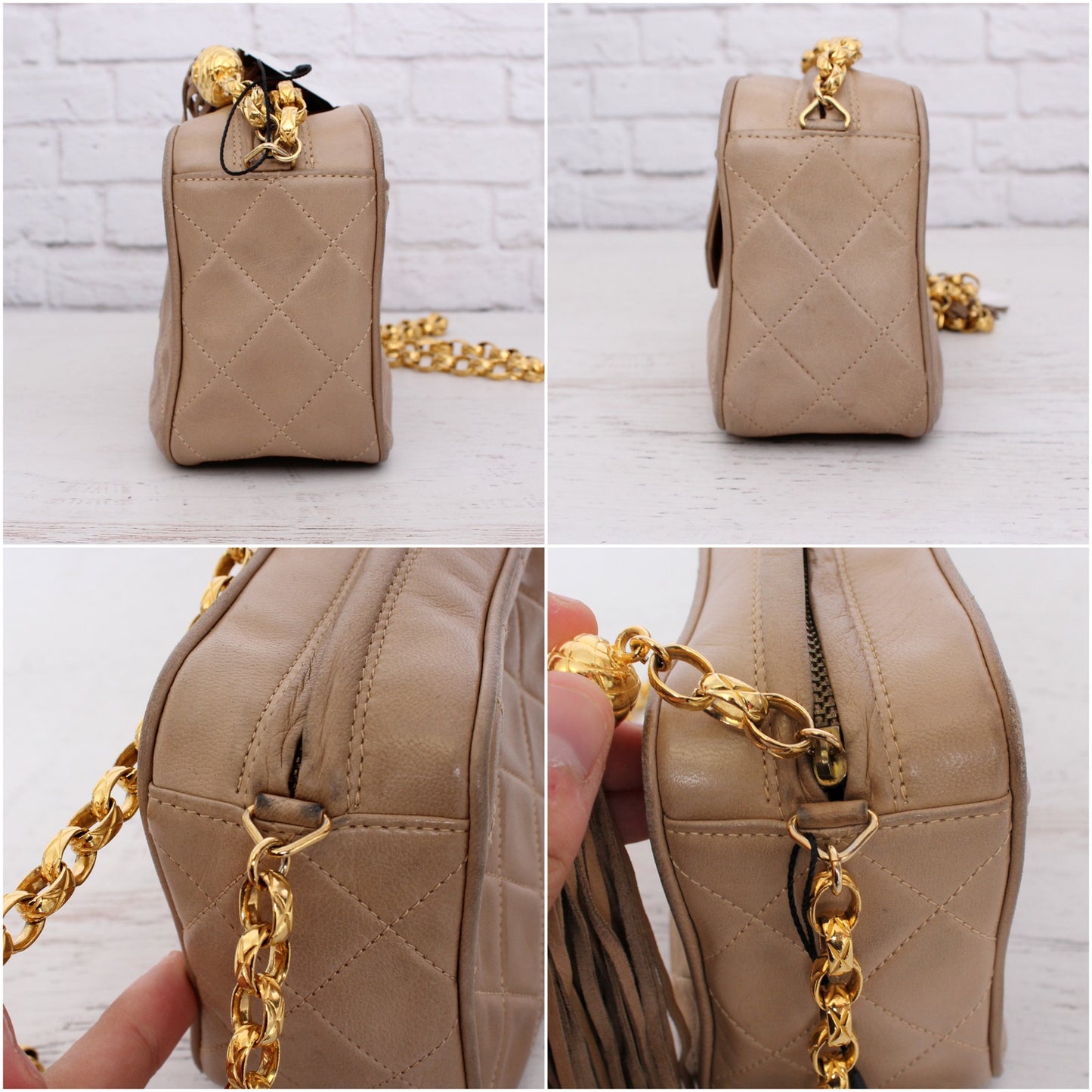 Chanel CC Camera Bag Beige Lambskin Leather Shoulder Crossbody Handbag A4790
