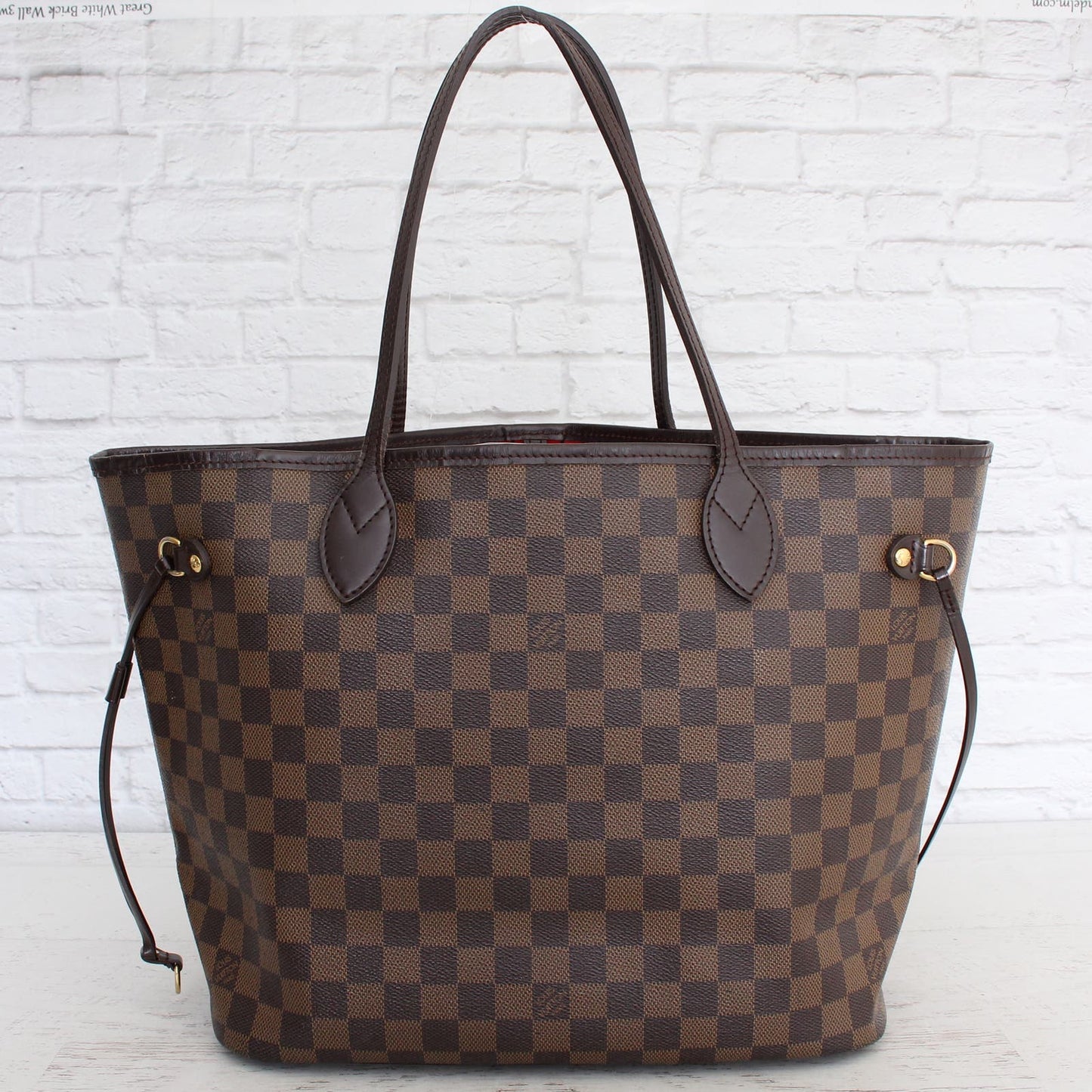 Louis Vuitton Neverfull MM Damier Ebene Tote Cherry Leather Shoulder