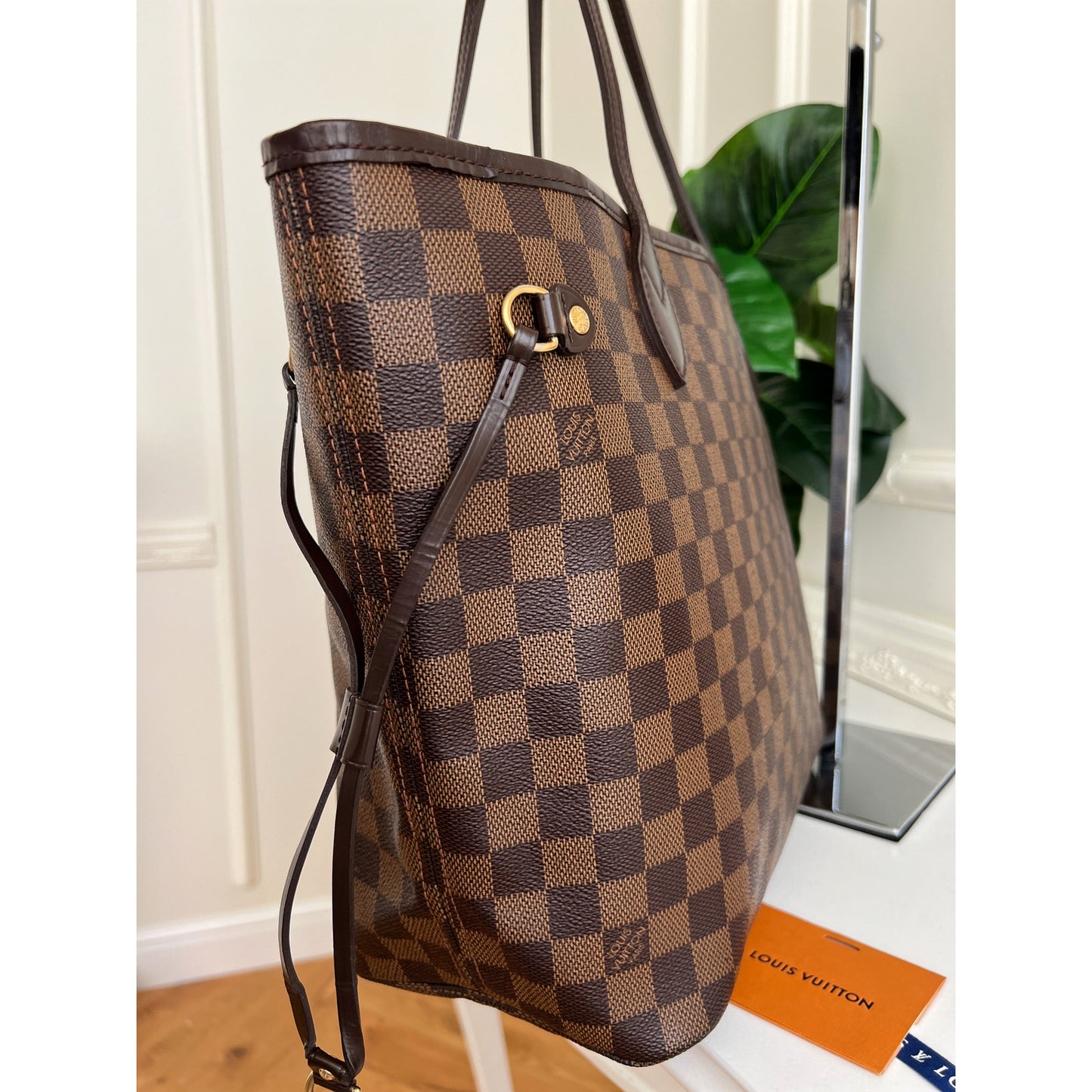 Louis Vuitton Neverfull MM Damier Ebene Leather Shoulder Bag