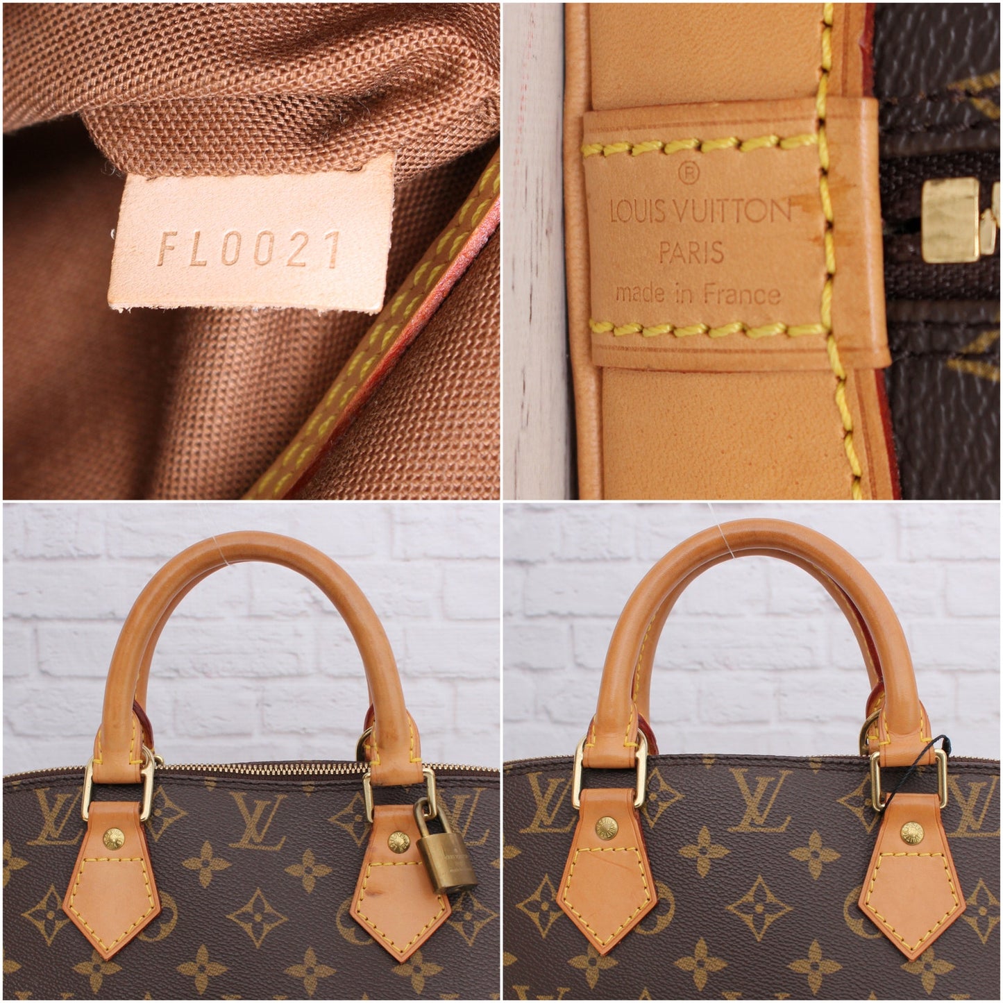 Louis Vuitton Alma MM Monogram Satchel Brown Leather Handbag Tote Purse A5092