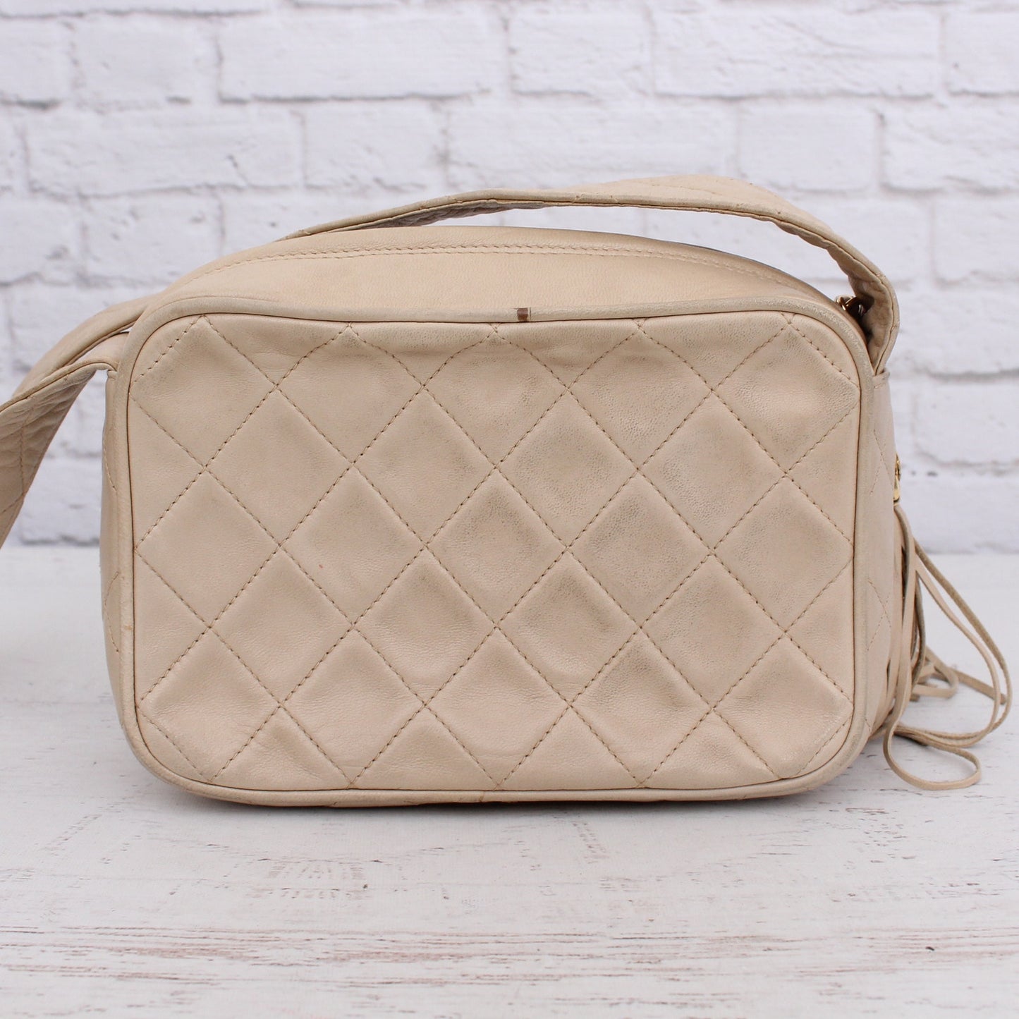 Chanel CC Cream Quilted Lambskin Leather Camera Bag Shoulder A5536Crossbody