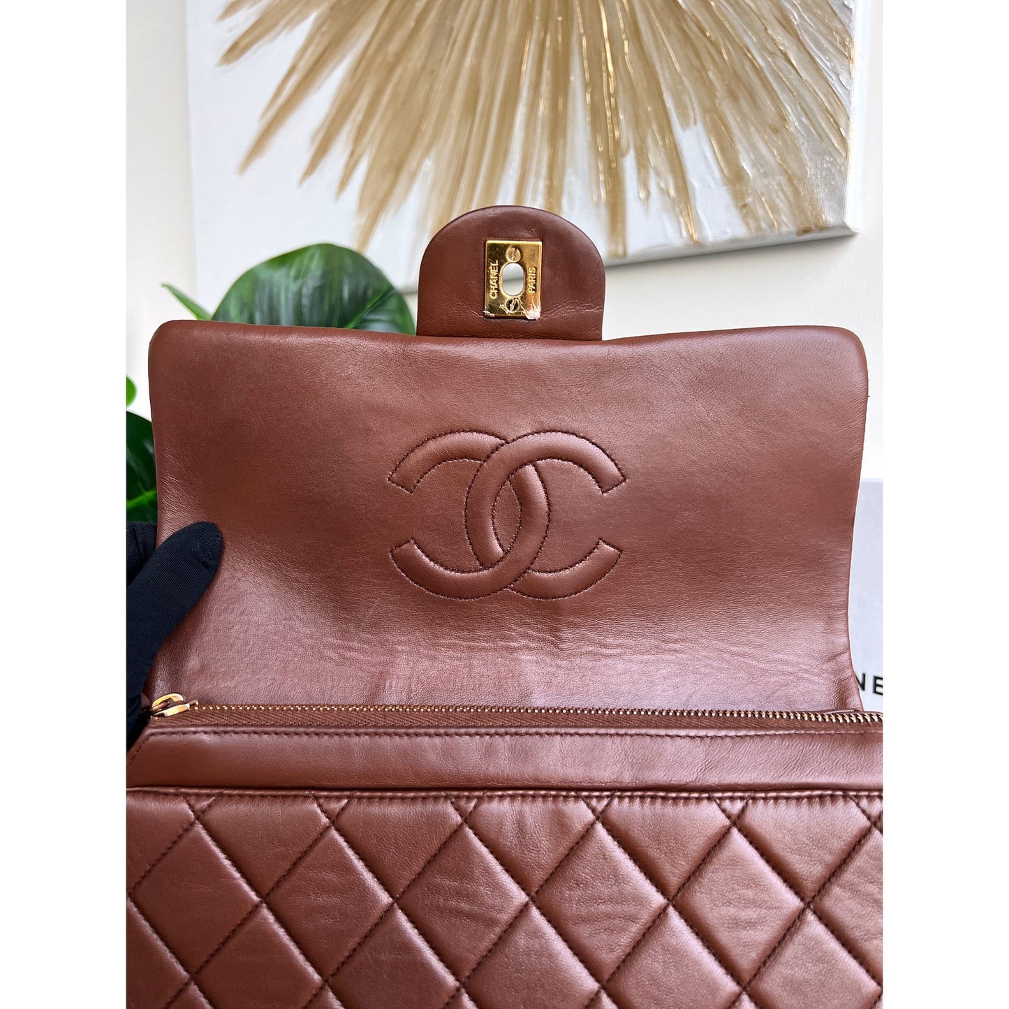 Authentic Chanel Backpack Brown Lambskin Leather Quilted Vintage B0815