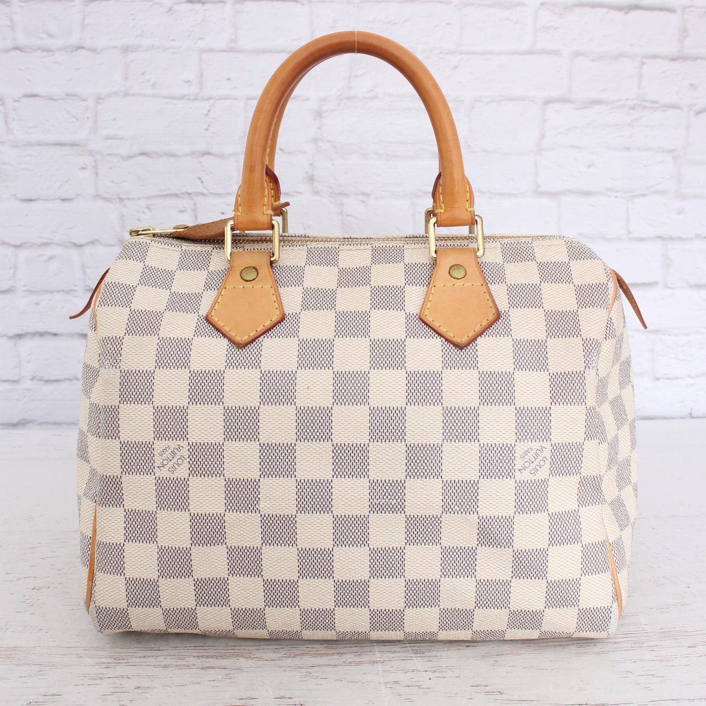 Louis Vuitton Speedy 25 Damier Azur Satchel Purse Handbag Leather Tote