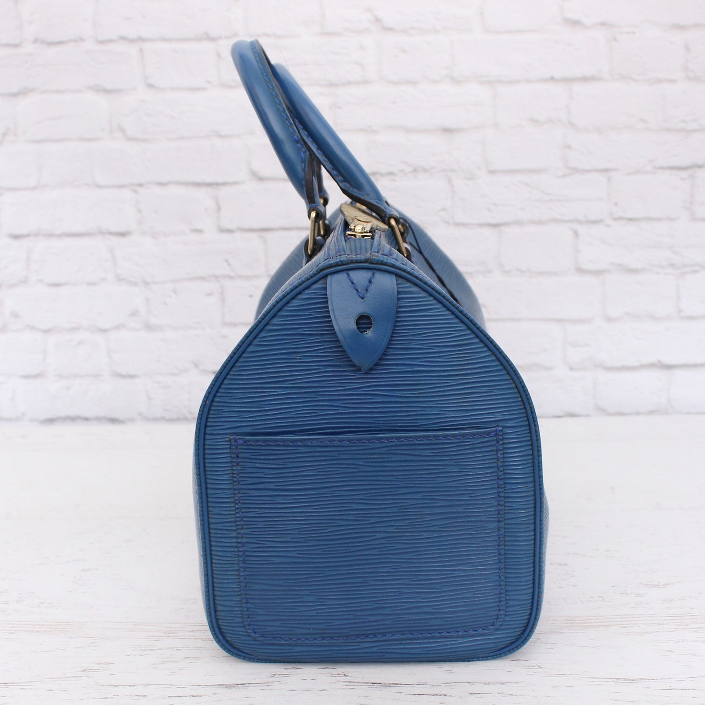 Louis Vuitton Speedy 25 Blue Epi Leather Satchel Purse Handbag Tote Purse A4917