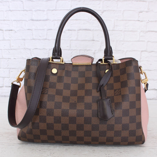 Louis Vuitton Brittany Satchel Damier Ebene Creme Taurillon Shoulder