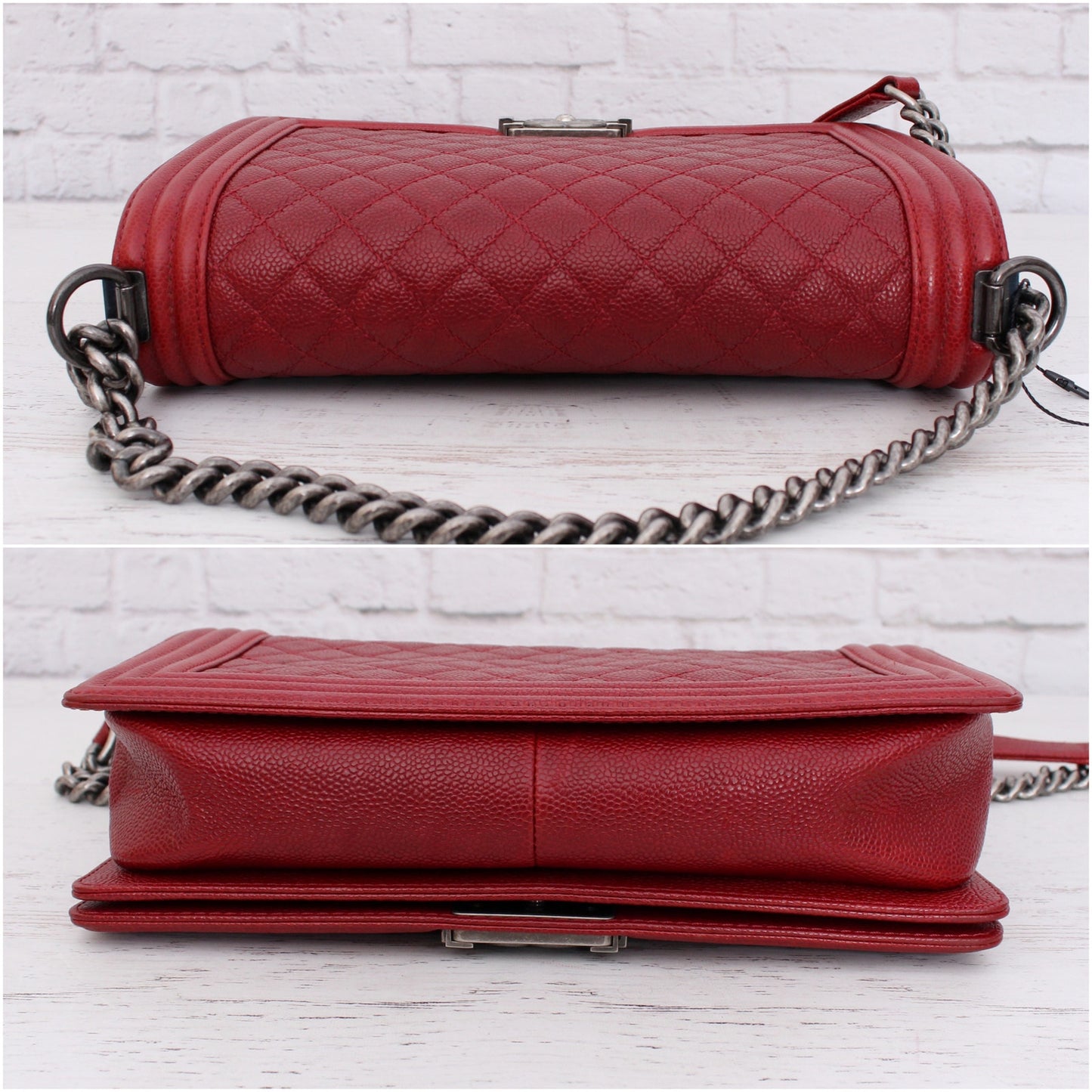 Chanel Boy Bag Burgundy Caviar Leather Shoulder Bag Handbag Purse A4938