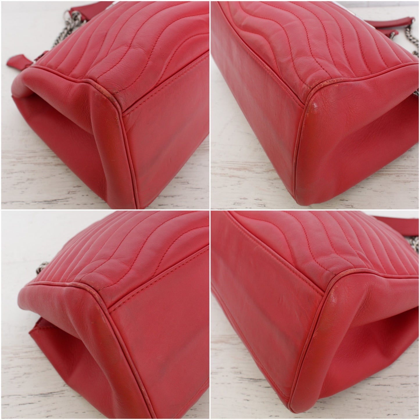 Louis Vuitton New Wave Chain Tote Red Leather Shoulder Purse A4057