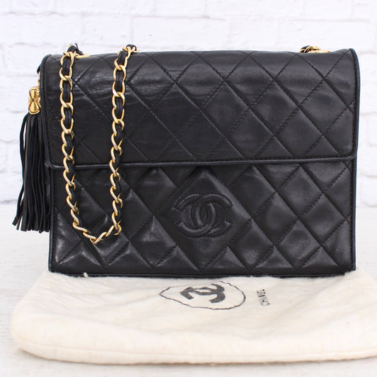 Chanel Matelasse Quilted Lambskin Black Leather Bag