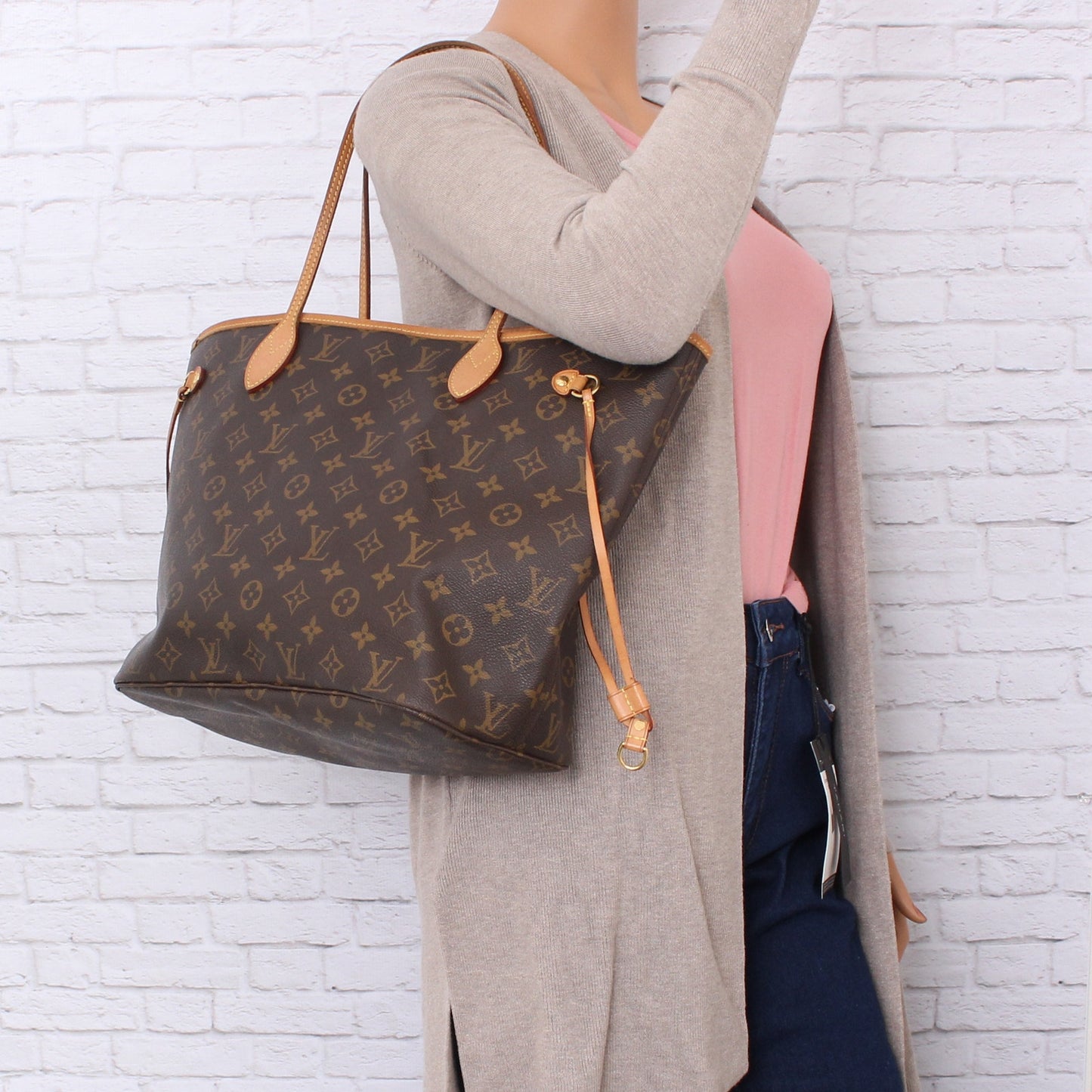 Louis Vuitton Neverfull MM Monogram Leather Tote Shoulder Purse Brown