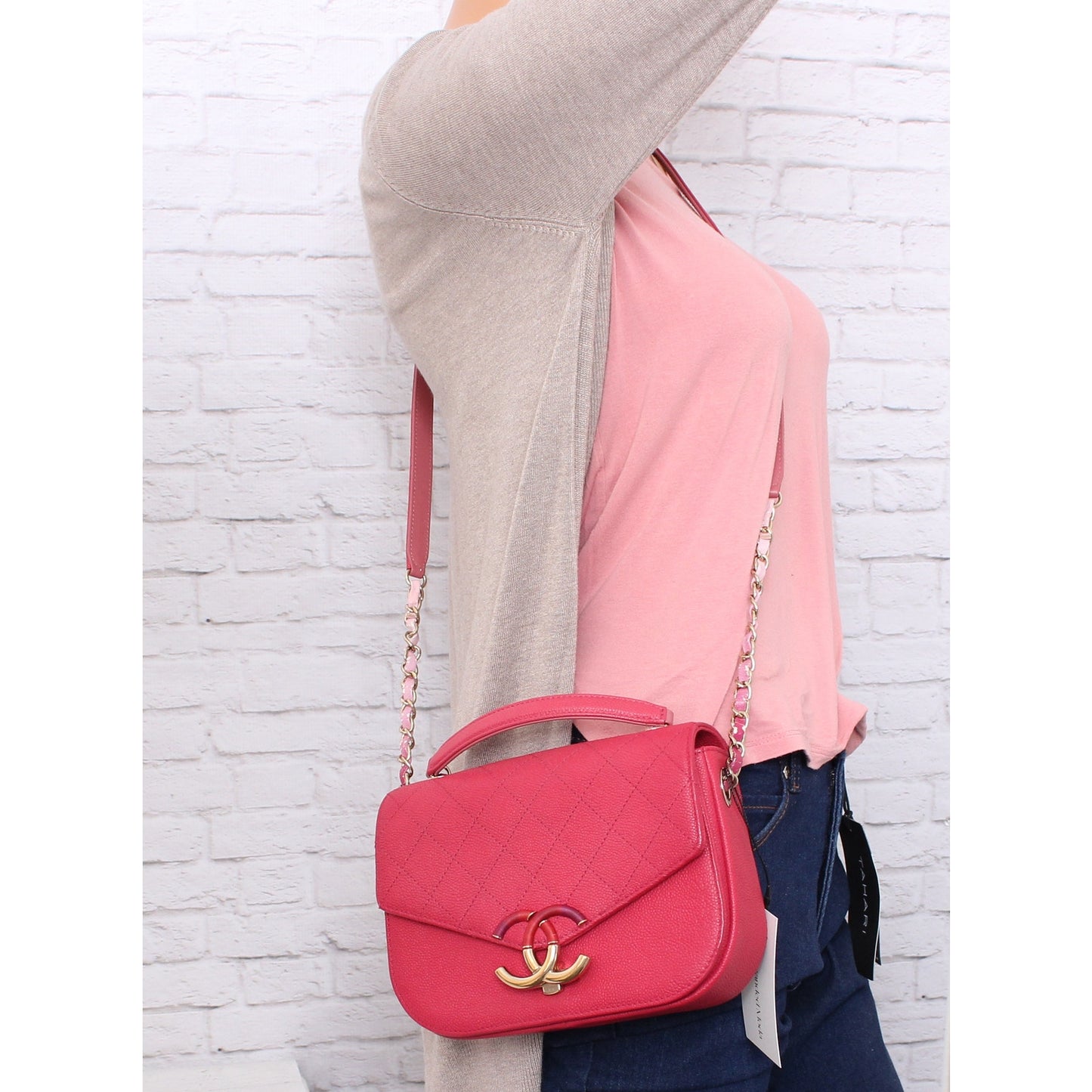 Chanel Paris-Cuba Flap Bag Magenta Caviar Leather Shoulder Crossbody Purse A4937
