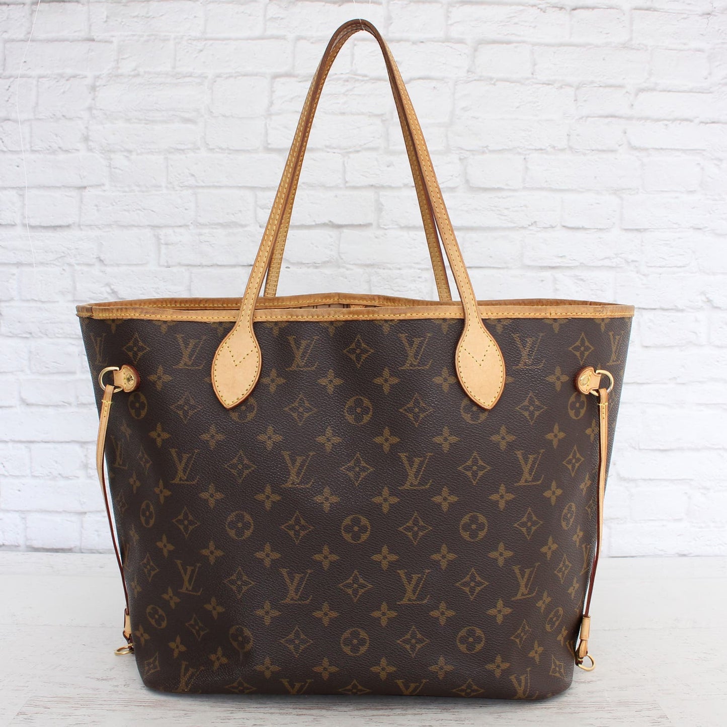 Louis Vuitton Neverfull MM Monogram Tote Shoulder Brown Beige Leather