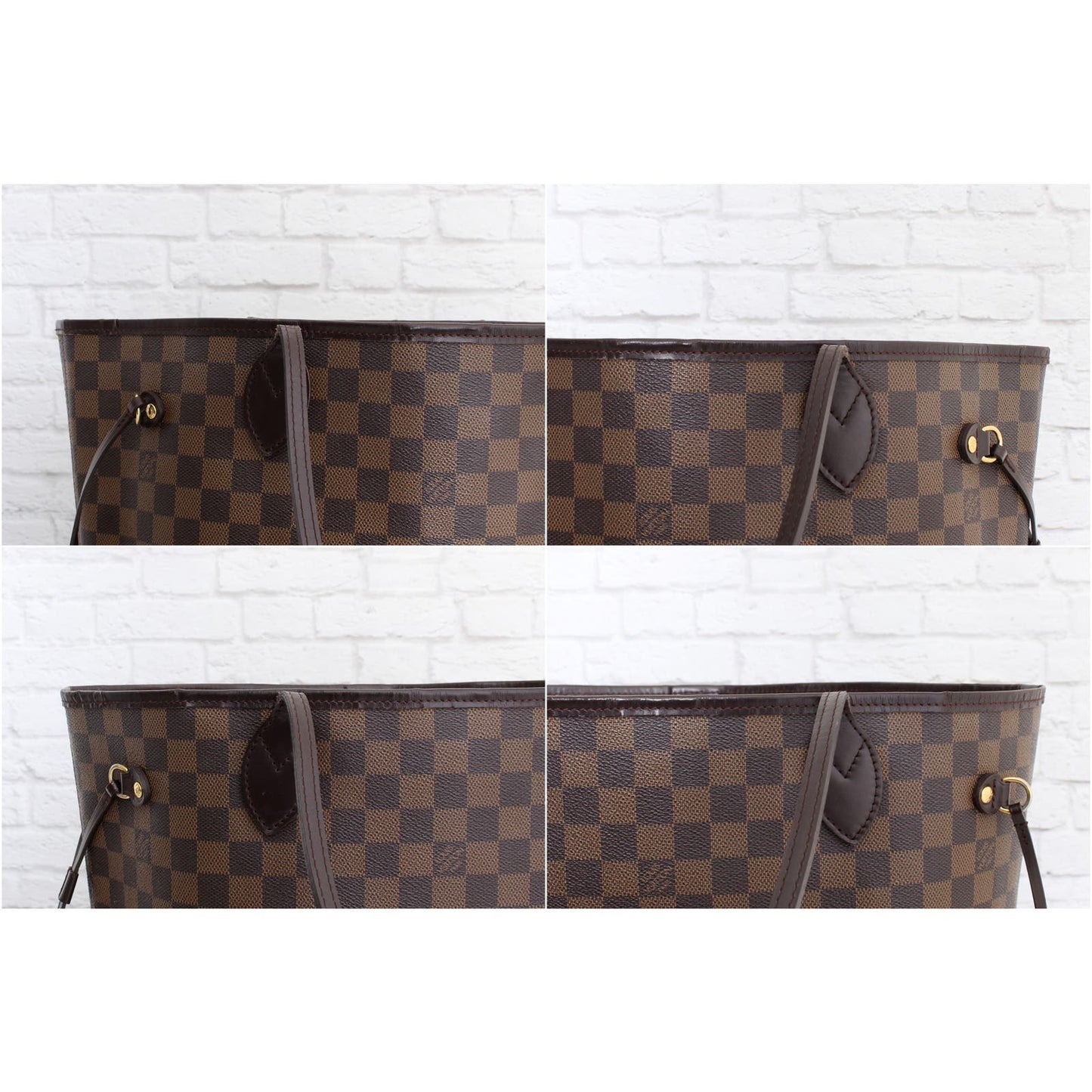 Louis Vuitton Neverfull MM Damier Ebene Tote Cherry Leather Shoulder