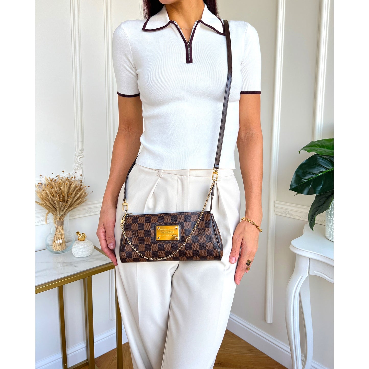 Authentic Louis Vuitton Eva Damier Ebene Clutch Crossbody Bag AA0163 B0791