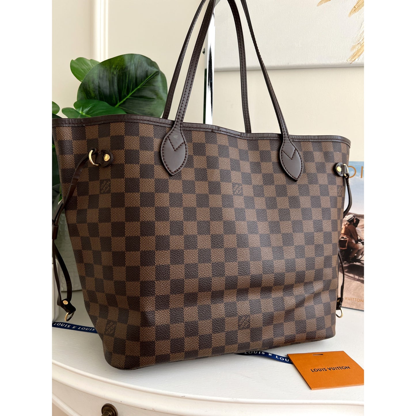 Louis Vuitton Neverfull MM Damier Ebene Leather Shoulder Bag