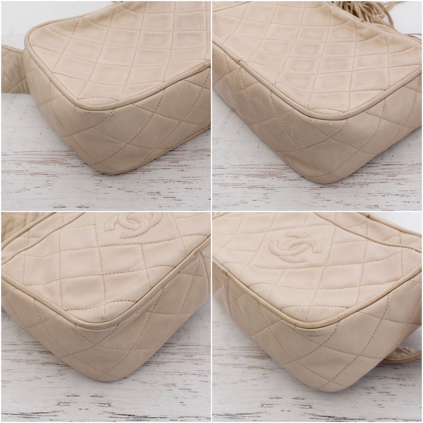 Chanel CC Cream Quilted Lambskin Leather Camera Bag Shoulder A5536Crossbody