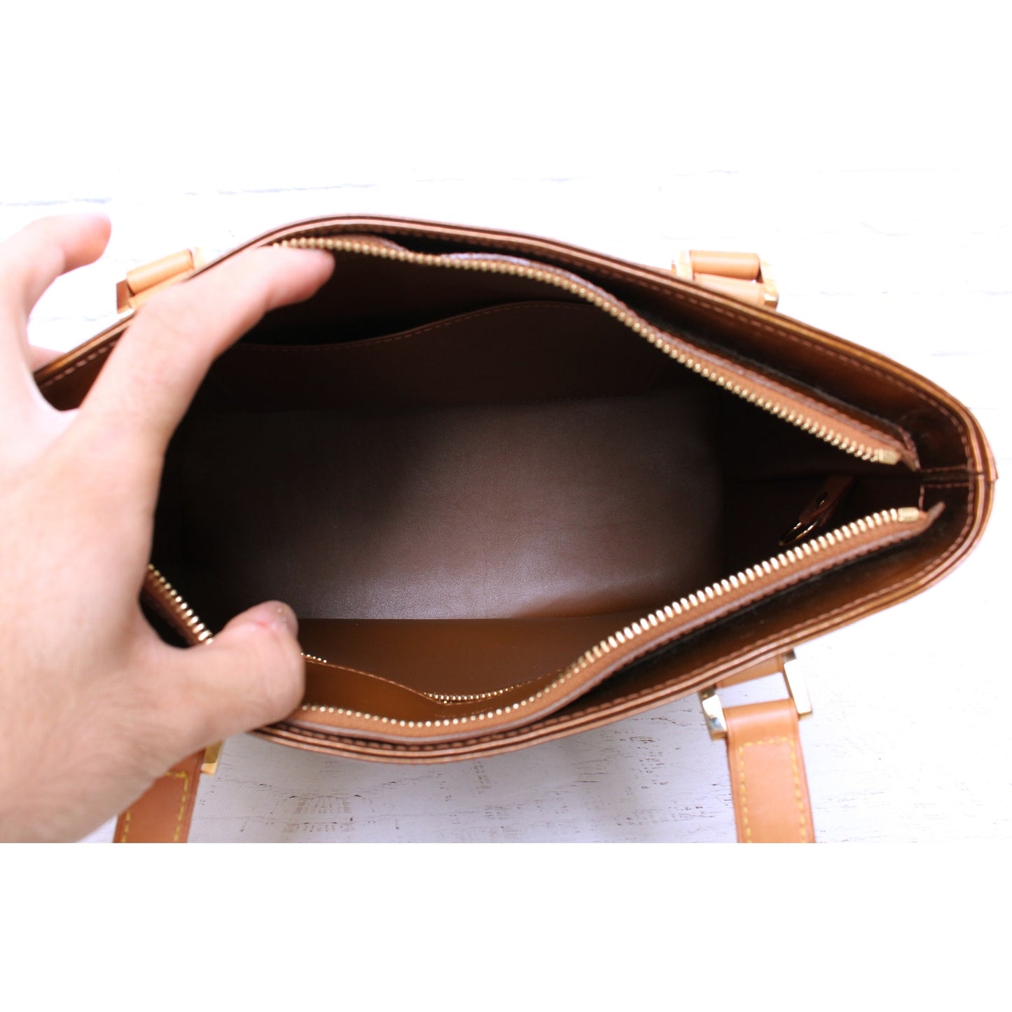 Louis Vuitton Houston Caramel Vernis Satchel Shoulder Handbag Purse Tote A5121