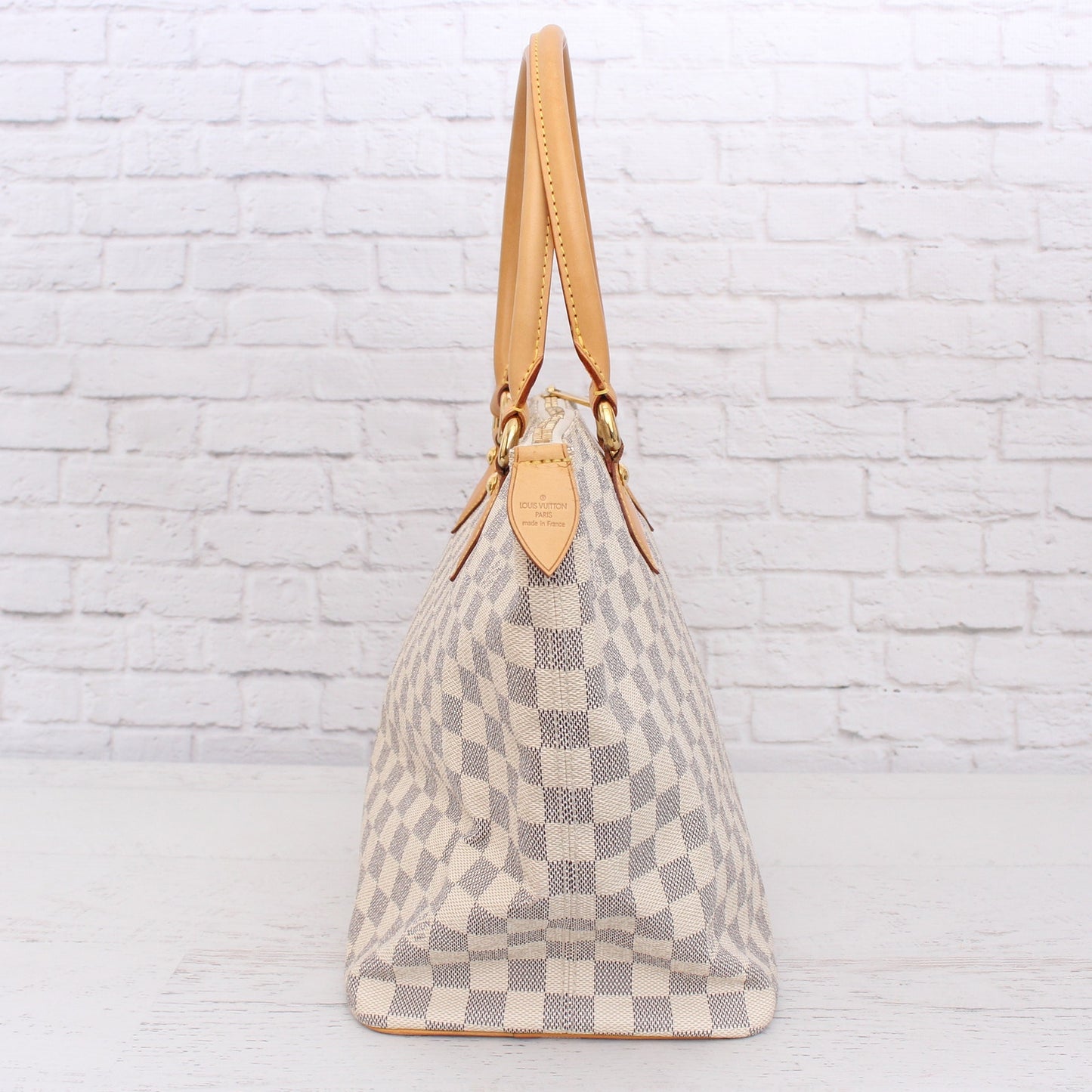 Louis Vuitton Saleya MM Damier Azur Tote White Shoulder Hobo Leather Purse A2518