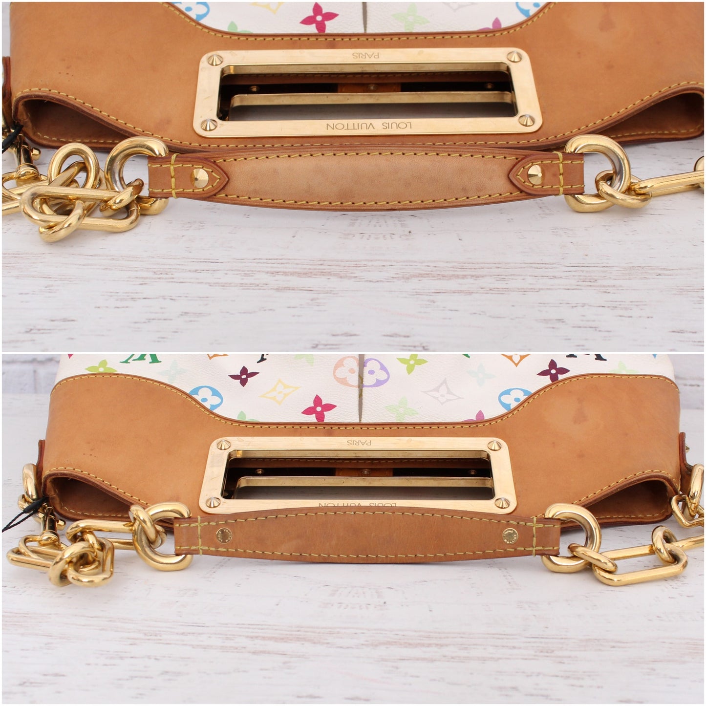 Louis Vuitton Judy MM White Multicolor Shoulder White Handbag Purse A3214