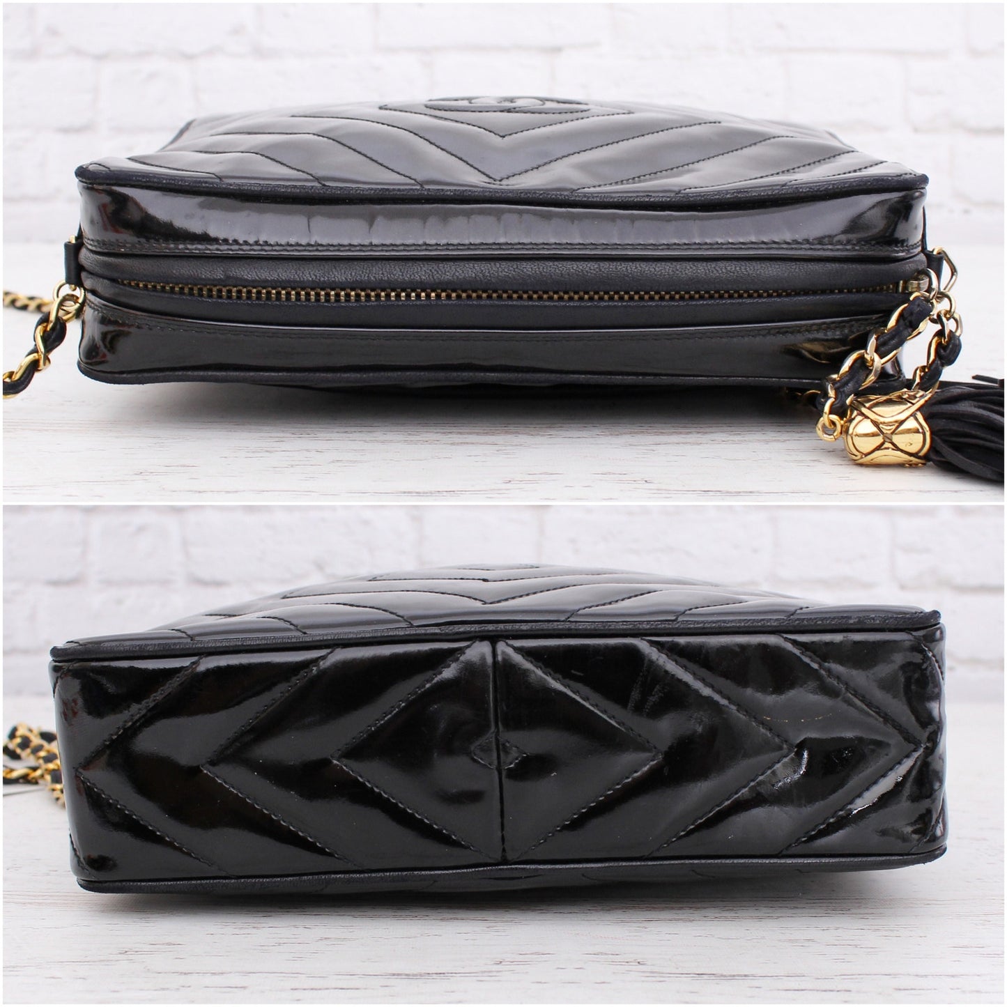 Chanel CC Black Patent Leather Camera Bag Shoulder Crossbody Purse A4959