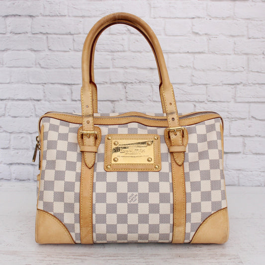 Louis Vuitton Berkeley Damier Azur Tote Shoulder Bag White Boston Duffle A5343