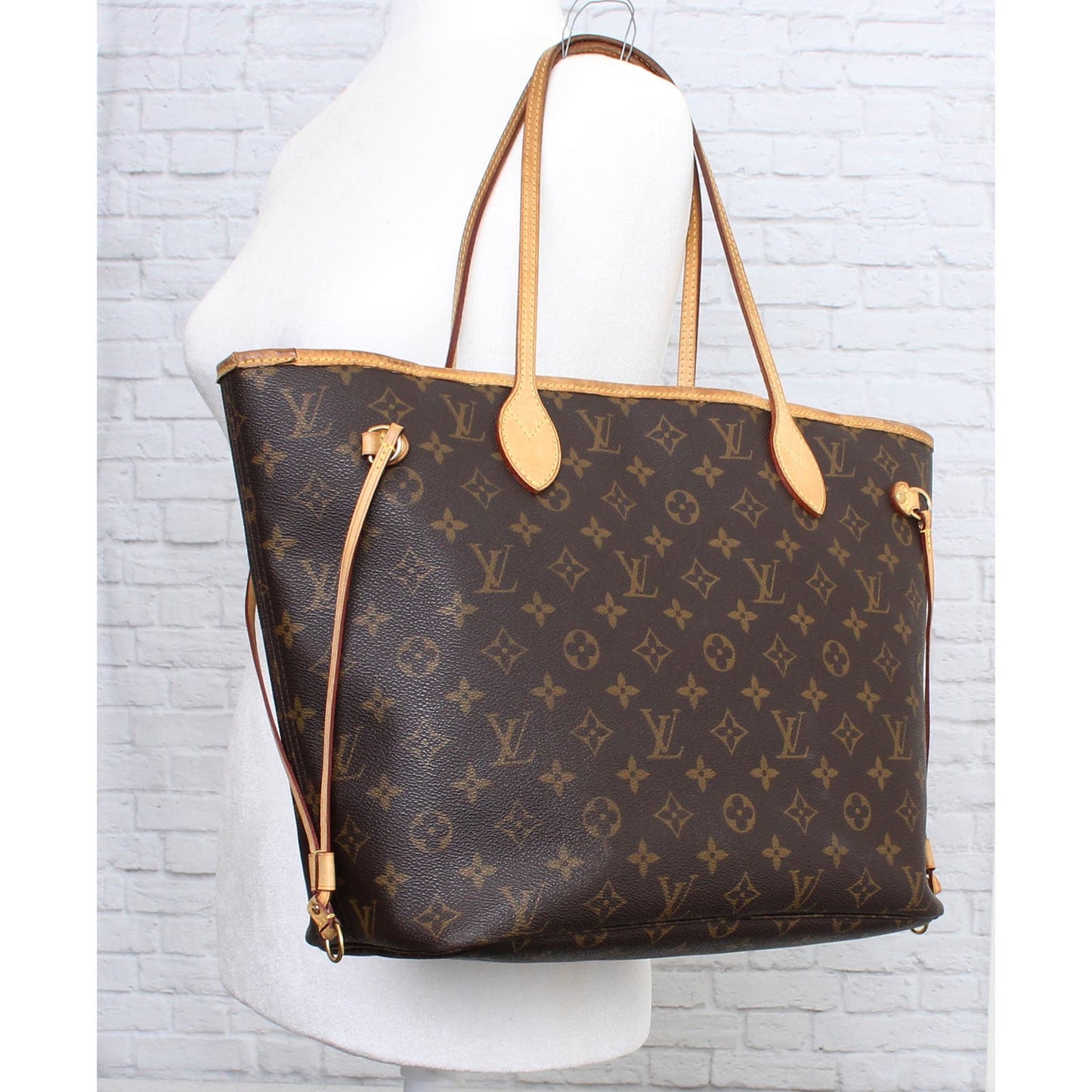 Louis Vuitton Neverfull MM Monogram Tote Shoulder Brown Beige Leather