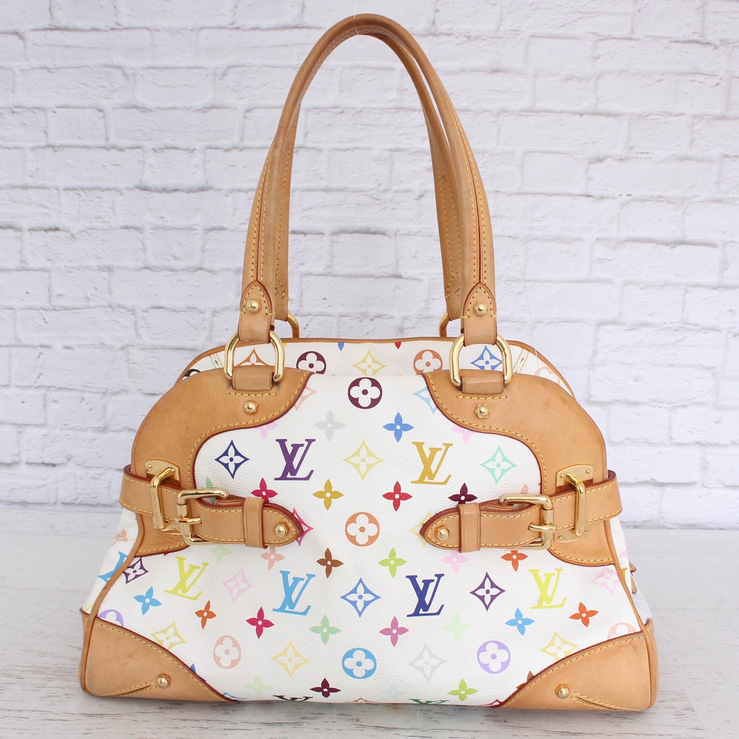 Louis Vuitton Claudia White Multicolor Shoulder Bag Tote Large Leather