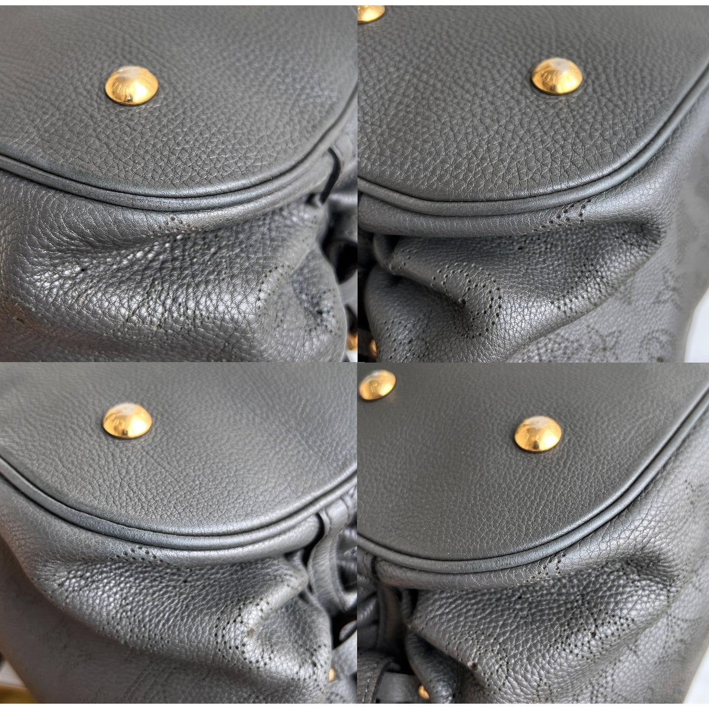 Louis Vuitton Mahina L Leather Gray Monogram Hobo