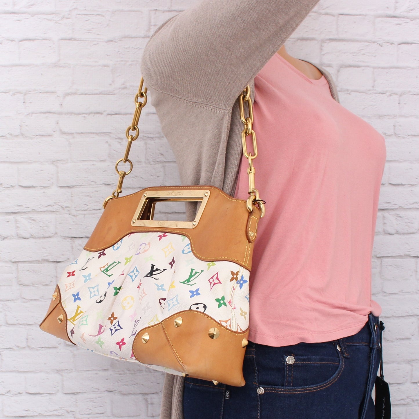 Louis Vuitton Judy MM White Multicolor Shoulder White Handbag Purse A3214