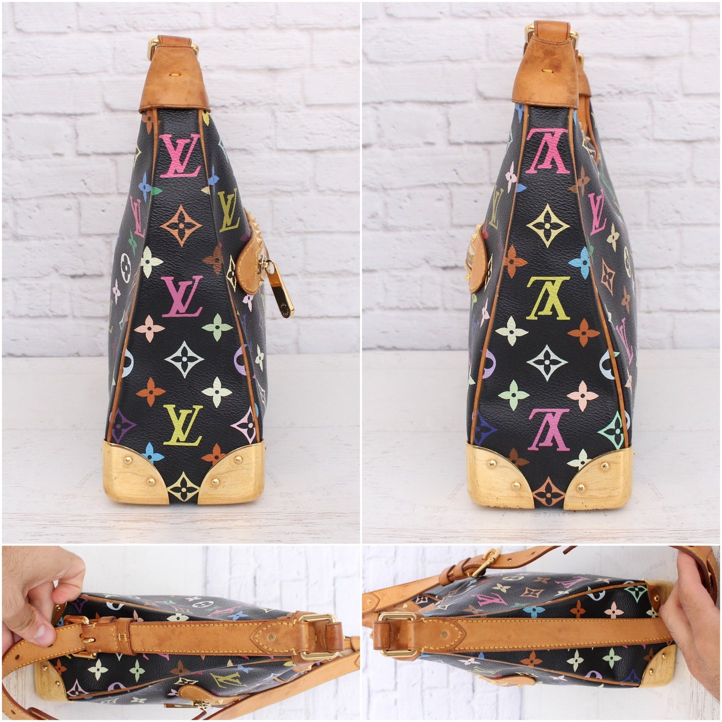 Louis Vuitton Boulogne 30 Black Multicolor Leather Tote Shoulder Handbag A4198