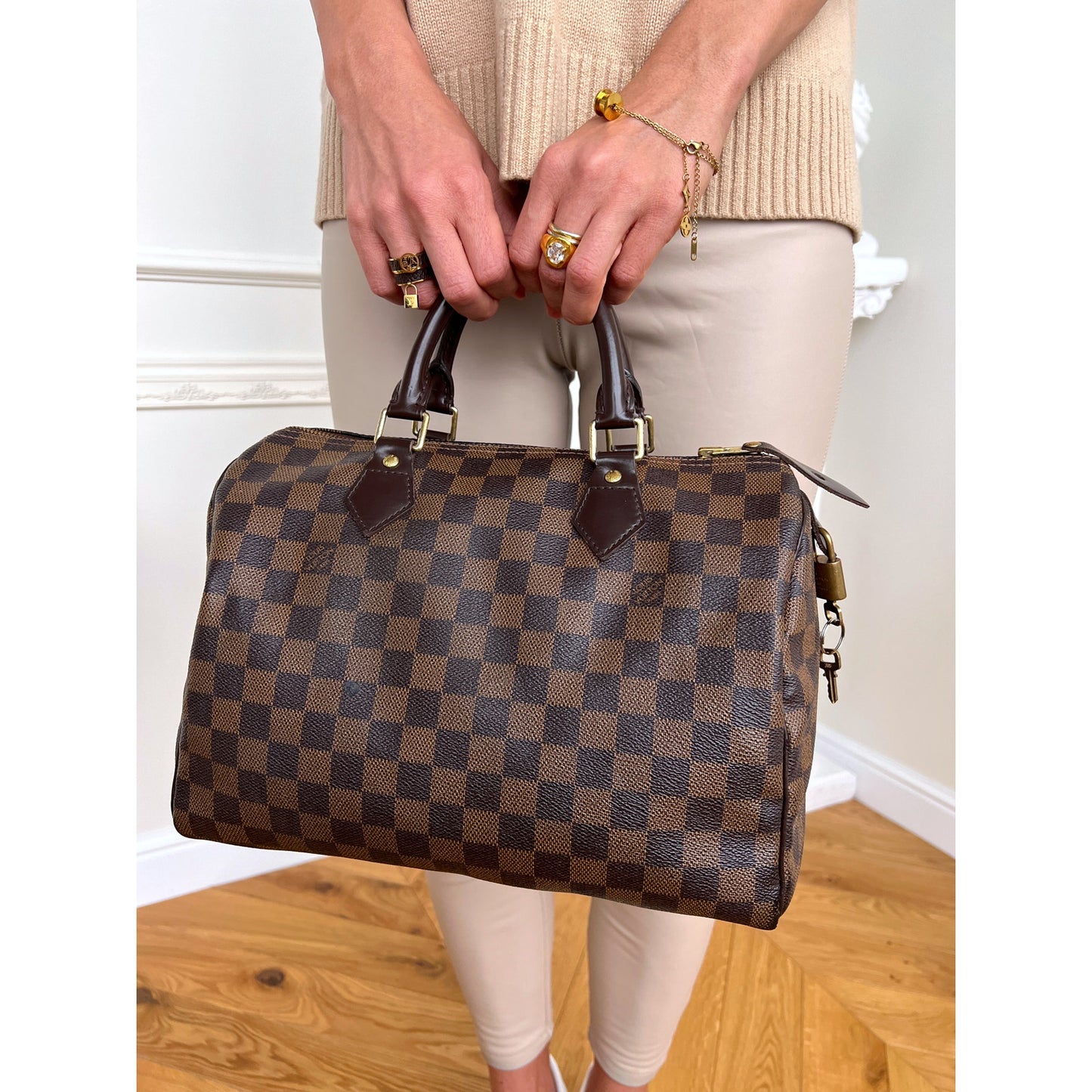 Louis Vuitton Speedy 30 Damier Ebene Satchel Brown Tote