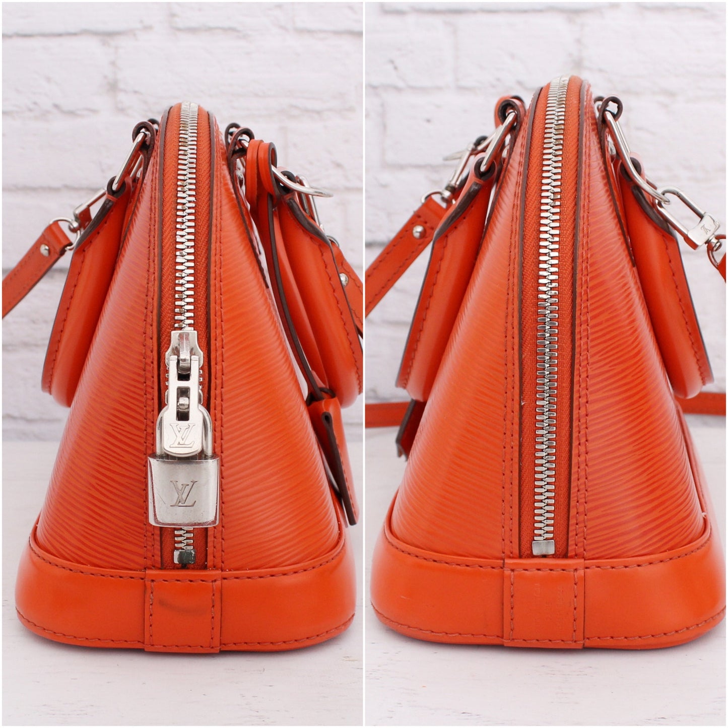 Louis Vuitton Alma BB Orange Epi Crossbody Leather Satchel Handbag A3589