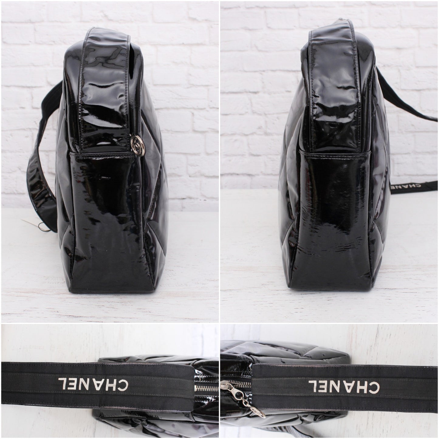 Chanel Black Patent Leather Camera Bag Shoulder Crossbody A4996